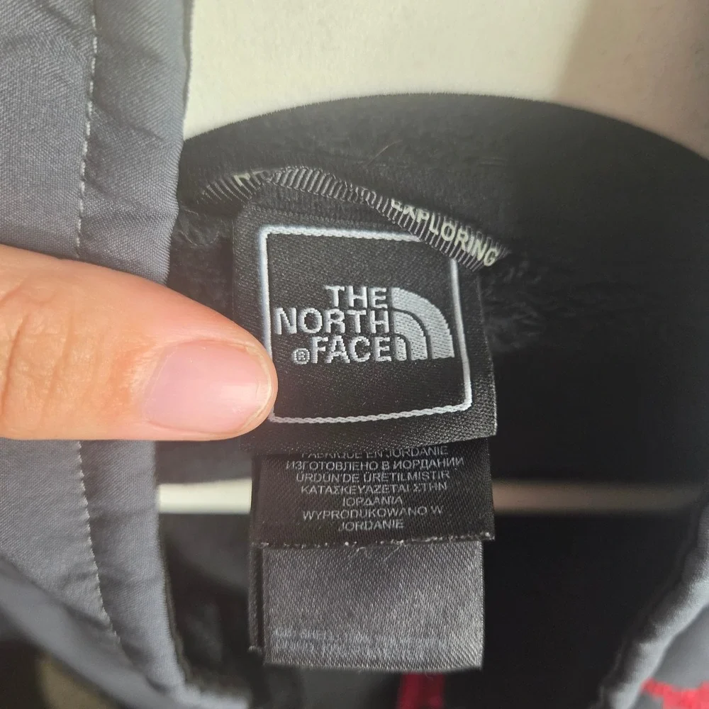 The North Face Mens XL Grey Black Red Full Zip Softshell Jacket Mock Neck Logo